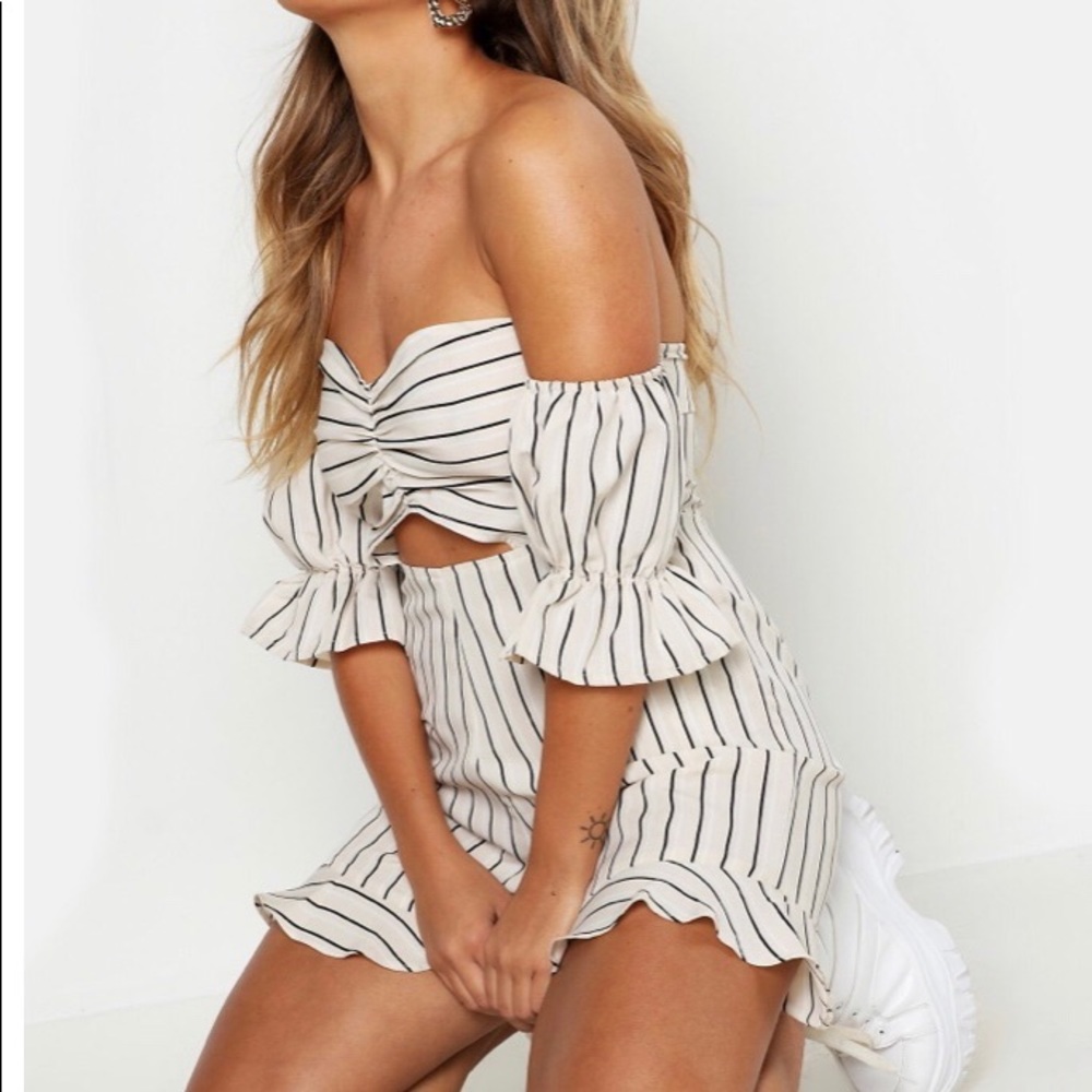 Tonal Stripe Sweetheart Off The Shoulder Playsuit